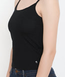 Women Solid Black Pure Cotton Innerwear Camisole with Slender Straps