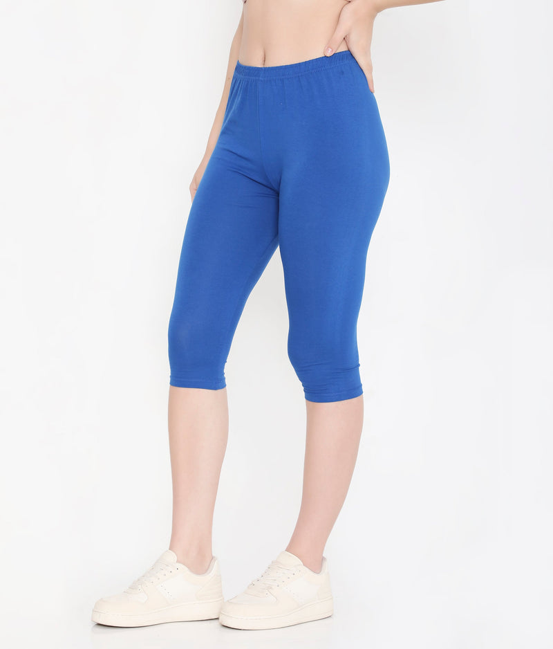 WOMEN ROYAL BLUE SOFT COTTON EVERYDAY CAPRI