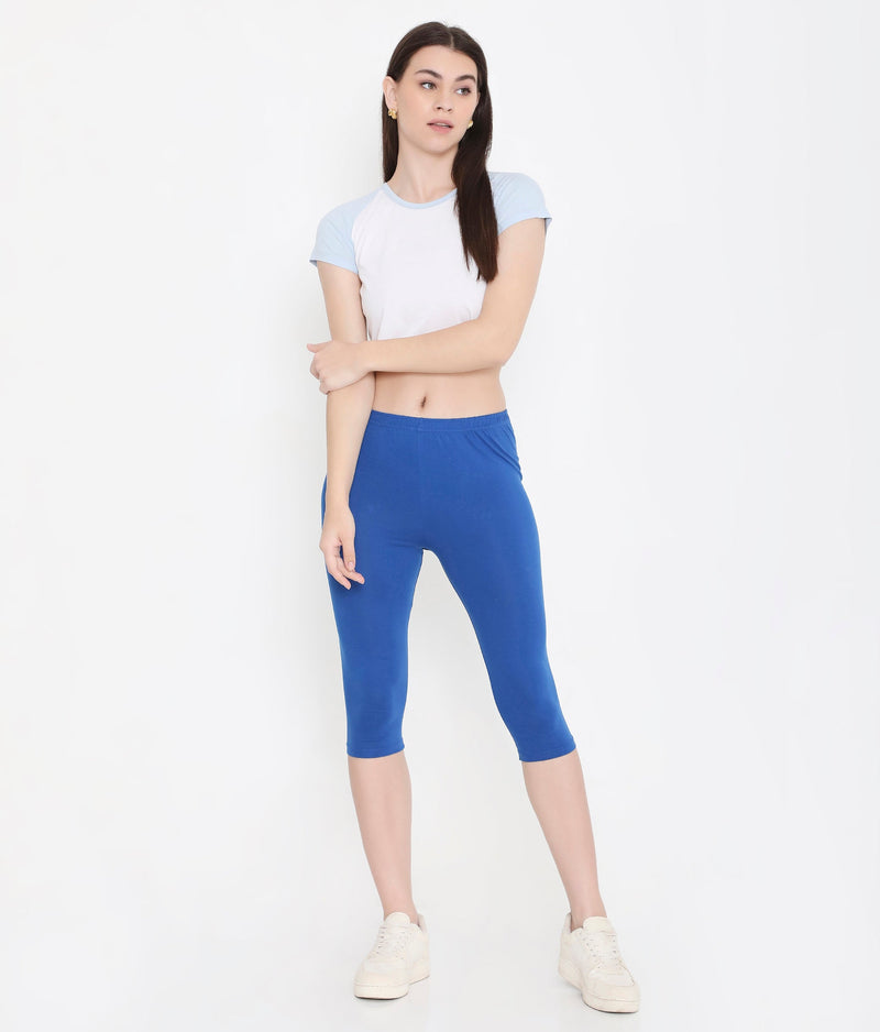 WOMEN ROYAL BLUE SOFT COTTON EVERYDAY CAPRI