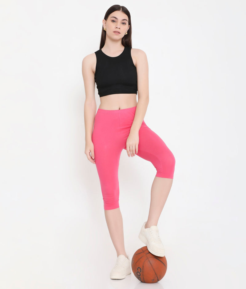 SOLID PINK SOFT COTTON EVERYDAY CAPRI FOR WOMEN