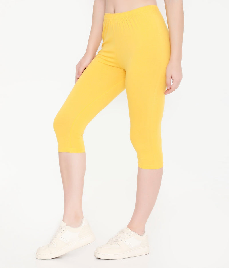 WOMEN SOFT COTTON EVERYDAY CAPRI - YELLOW