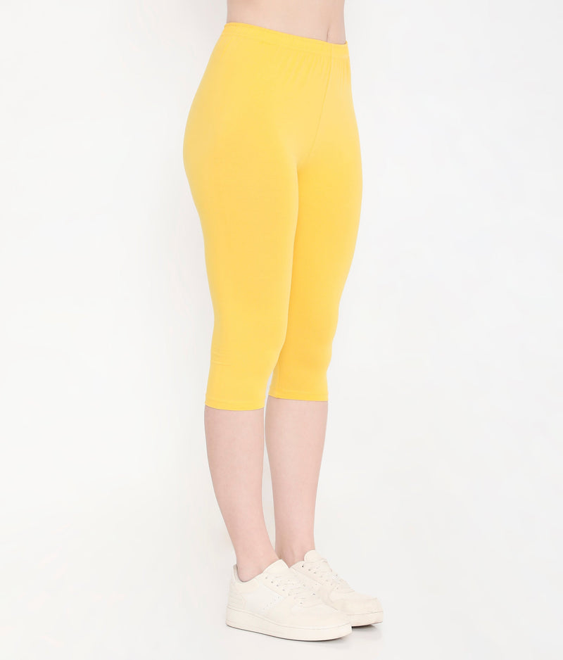 WOMEN SOFT COTTON EVERYDAY CAPRI - YELLOW