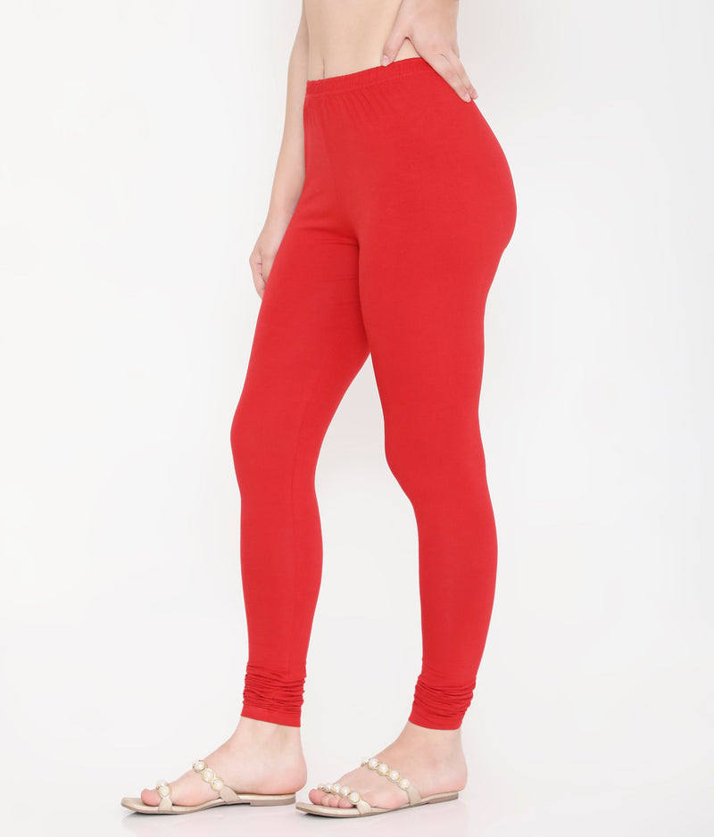 WOMEN SOLID RED COTTON CHURIDAR LEGGINGS