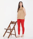 WOMEN SOLID RED COTTON CHURIDAR LEGGINGS