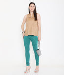 WOMEN SOLID GREEN COTTON CHURIDAR LEGGINGS