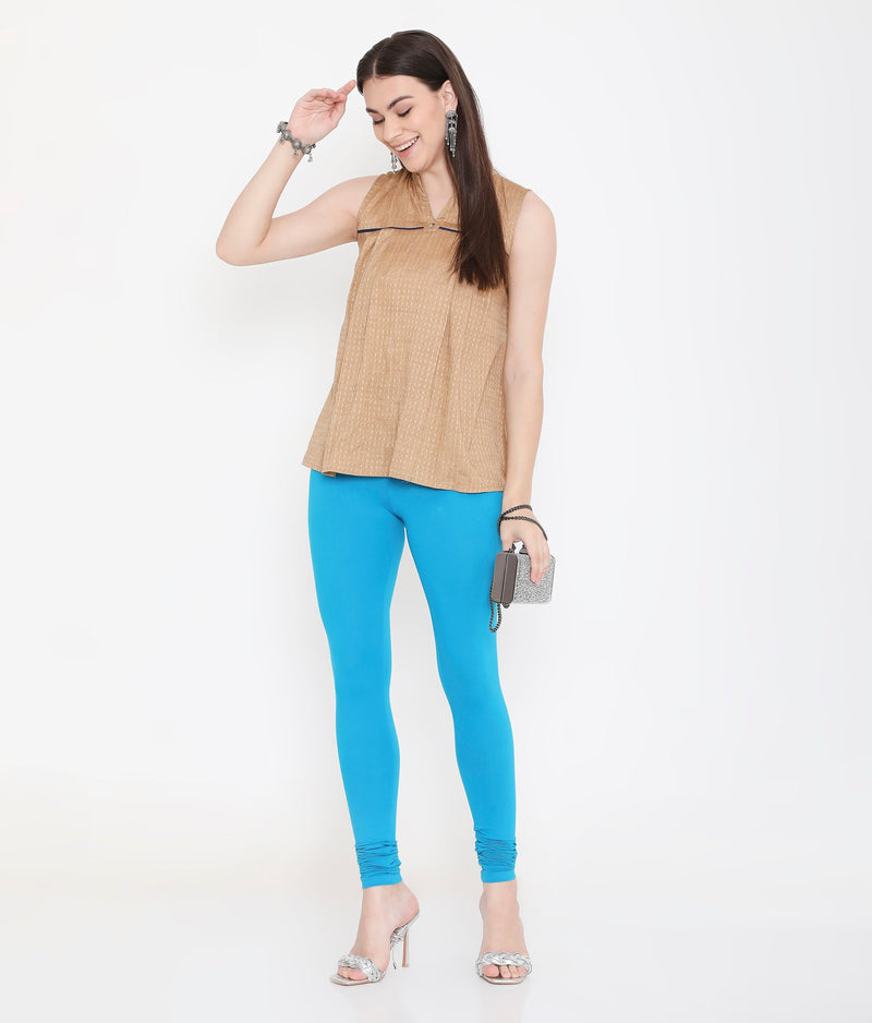 WOMEN SOLID BLUE COTTON CHURIDAR LEGGINGS