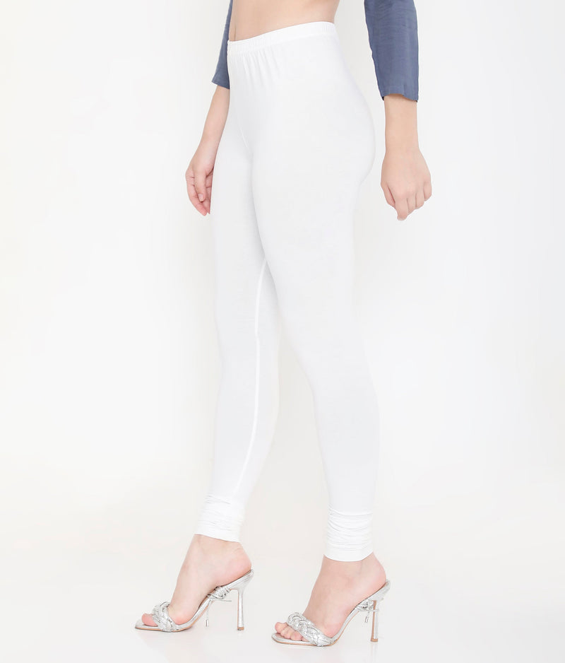 WOMEN SOLID WHITE COTTON CHURIDAR LEGGINGS