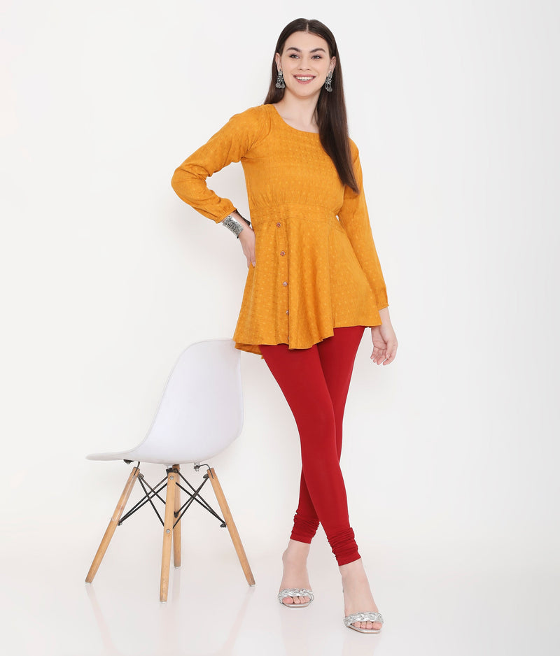 WOMEN SOLID MAROON COTTON CHURIDAR LEGGINGS