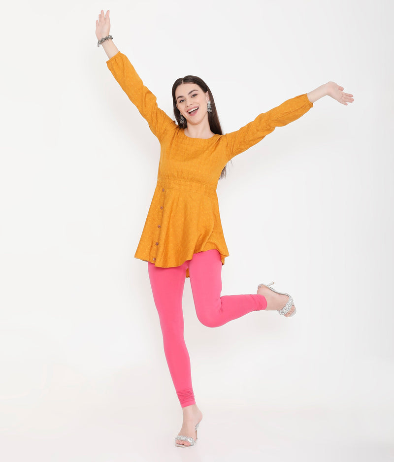 WOMEN SOLID PINK COTTON CHURIDAR LEGGINGS