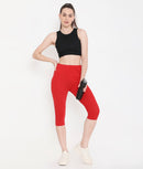 WOMEN SOLID RED SOFT COTTON EVERYDAY CAPRI