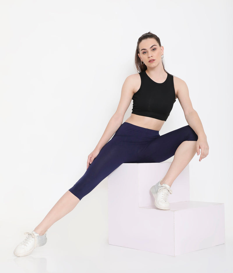 WOMEN NAVY BLUE COTTON EVERYDAY CAPRI