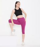 WOMEN SOLID PURPLE SOFT COTTON EVERYDAY CAPRI