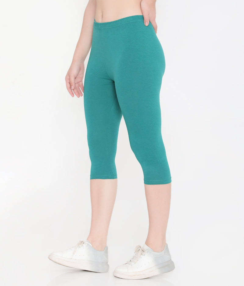SOLID GREEN SOFT COTTON EVERYDAY CAPRI FOR WOMEN