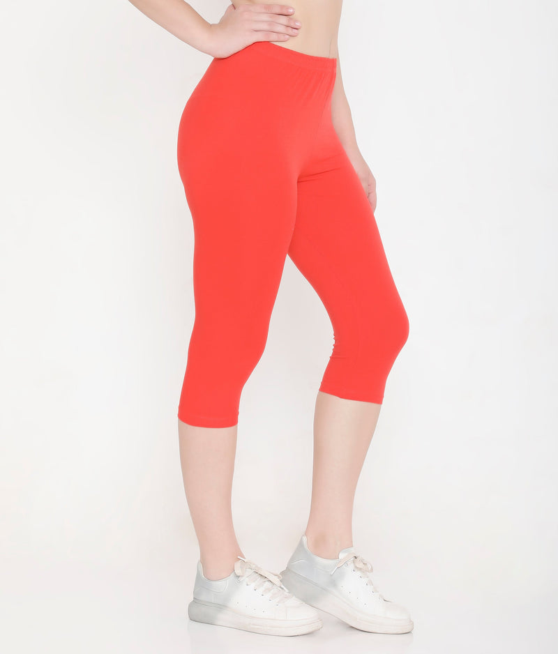 SOLID ORANGE SOFT COTTON EVERYDAY CAPRI FOR WOMEN