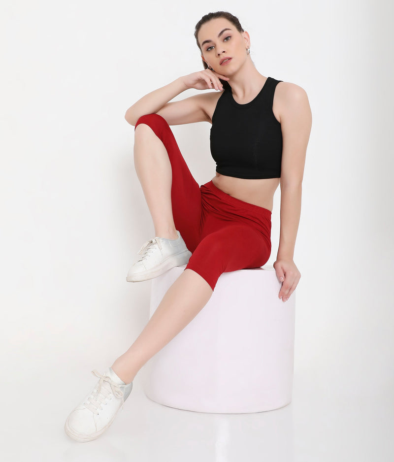 SOLID MAROON SOFT COTTON EVERYDAY CAPRI FOR WOMEN