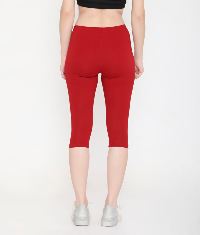 SOLID MAROON SOFT COTTON EVERYDAY CAPRI FOR WOMEN