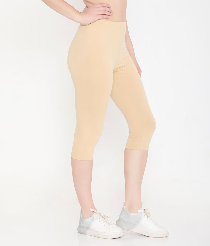 WOMEN SOLID SKIN COTTON EVERYDAY CAPRI