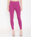 SOLID PURPLE ANKLE-LENGTH COTTON LEGGINGS FOR WOMEN