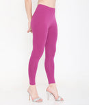 SOLID PURPLE ANKLE-LENGTH COTTON LEGGINGS FOR WOMEN