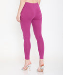 SOLID PURPLE ANKLE-LENGTH COTTON LEGGINGS FOR WOMEN