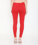 SOLID RED ANKLE-LENGTH COTTON LEGGINGS FOR WOMEN