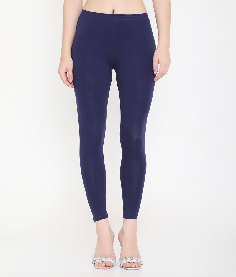 WOMEN NAVY BLUE ANKLE-LENGTH COTTON LEGGINGS