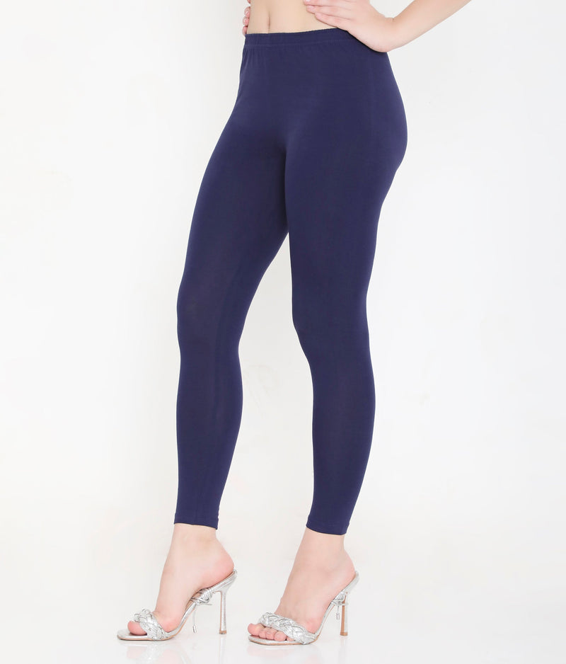 WOMEN NAVY BLUE ANKLE-LENGTH COTTON LEGGINGS
