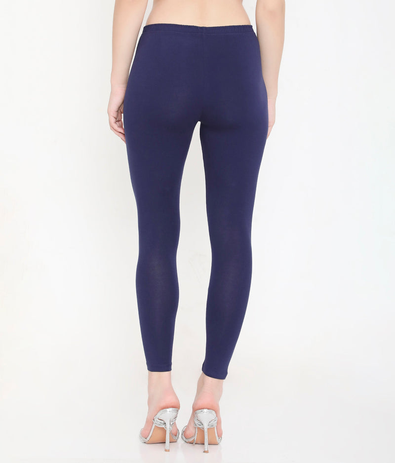 WOMEN NAVY BLUE ANKLE-LENGTH COTTON LEGGINGS
