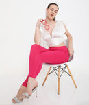 SOLID DARK PINK ANKLE-LENGTH COTTON LEGGINGS FOR WOMEN