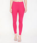SOLID DARK PINK ANKLE-LENGTH COTTON LEGGINGS FOR WOMEN