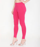 SOLID DARK PINK ANKLE-LENGTH COTTON LEGGINGS FOR WOMEN