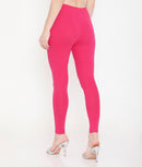 SOLID DARK PINK ANKLE-LENGTH COTTON LEGGINGS FOR WOMEN