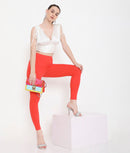 SOLID ORANGE ANKLE-LENGTH COTTON LEGGINGS FOR WOMEN