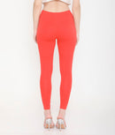 SOLID ORANGE ANKLE-LENGTH COTTON LEGGINGS FOR WOMEN