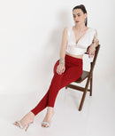 SOLID MAROON ANKLE-LENGTH COTTON LEGGINGS FOR WOMEN