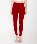 SOLID MAROON ANKLE-LENGTH COTTON LEGGINGS FOR WOMEN