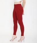 SOLID MAROON ANKLE-LENGTH COTTON LEGGINGS FOR WOMEN