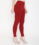 SOLID MAROON ANKLE-LENGTH COTTON LEGGINGS FOR WOMEN