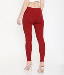 SOLID MAROON ANKLE-LENGTH COTTON LEGGINGS FOR WOMEN