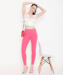 SOLID PINK ANKLE-LENGTH COTTON LEGGINGS FOR WOMEN