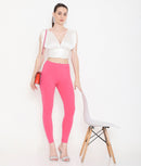 SOLID PINK ANKLE-LENGTH COTTON LEGGINGS FOR WOMEN
