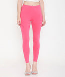 SOLID PINK ANKLE-LENGTH COTTON LEGGINGS FOR WOMEN