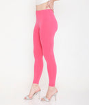 SOLID PINK ANKLE-LENGTH COTTON LEGGINGS FOR WOMEN