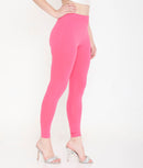 SOLID PINK ANKLE-LENGTH COTTON LEGGINGS FOR WOMEN