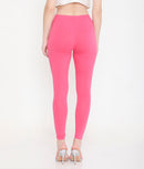SOLID PINK ANKLE-LENGTH COTTON LEGGINGS FOR WOMEN