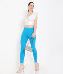 WOMEN SOLID BLUE ANKLE-LENGTH COTTON LEGGINGS