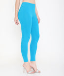 WOMEN SOLID BLUE ANKLE-LENGTH COTTON LEGGINGS