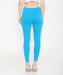 WOMEN SOLID BLUE ANKLE-LENGTH COTTON LEGGINGS