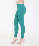 SOLID GREEN ANKLE-LENGTH COTTON LEGGINGS FOR WOMEN