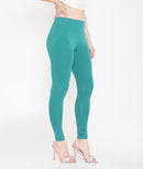 SOLID GREEN ANKLE-LENGTH COTTON LEGGINGS FOR WOMEN